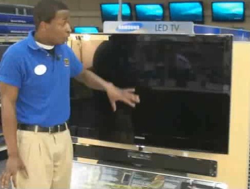 This image from the Samsung LED training video shows how the Clear Panel design reflects light from the room, especially on a black screen.