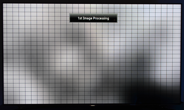 The 84-inch UHD-TV performs video processing in 720 different cells. Here are the cells and the local-area-dimming backlight. (Photo: Ken Werner)