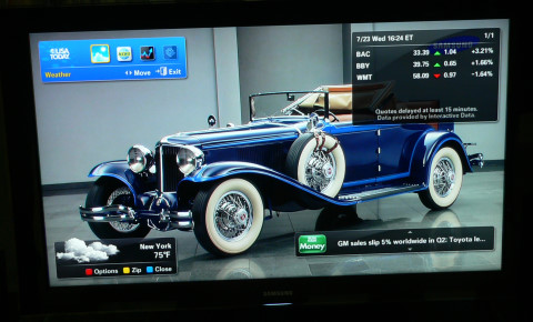Samsung's new LCD HDTVs can put Internet content on the screen as overlays. (Thanks to Ken Werner for sharing this photo.)