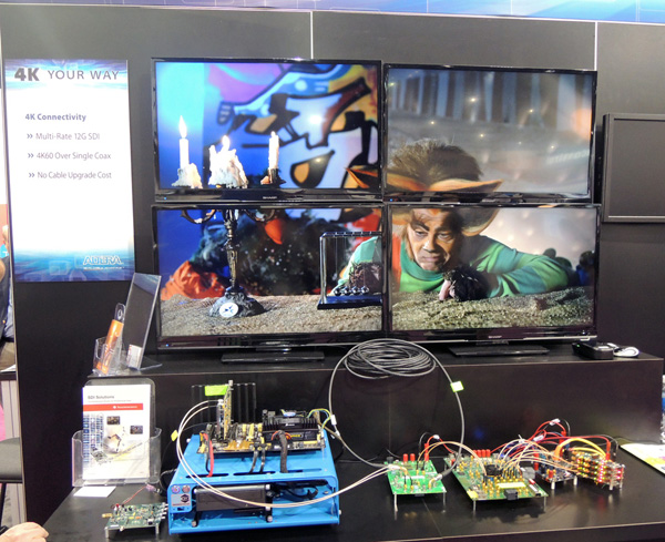 Altera showed how easy it is to stream 12 G HD-SDI (4K) over a single piece of plain coaxial cable.