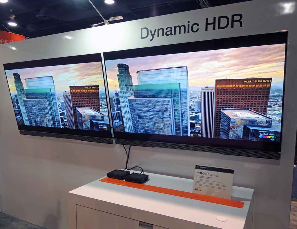 HDMI LIcensing showed off HDR 4K content with the new version 2.1 HDMI interface, which had its maximum speed raised to 48 Gb/s across four lanes.