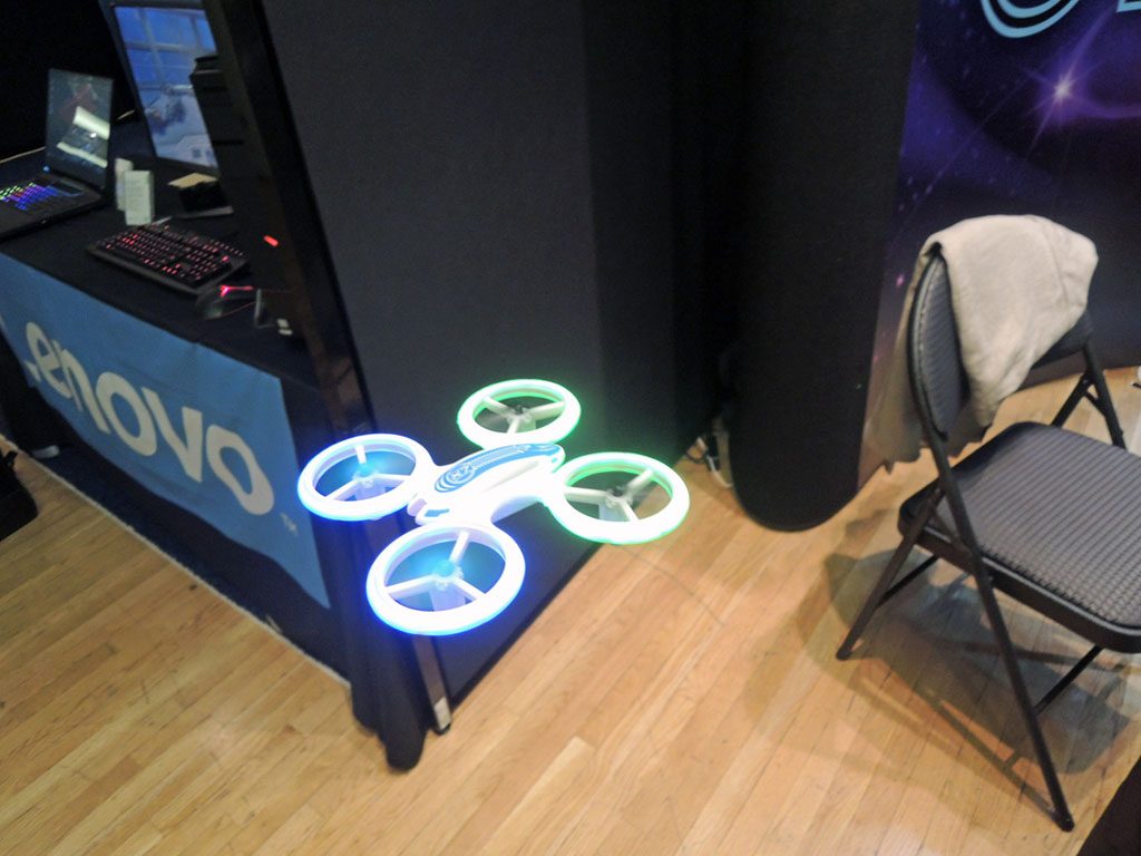 This Odyssey drone was flying around the show floor, uncaged.