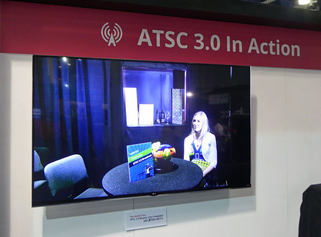 ...where the images where coded as HEVC H.265 4K signals and broadcast on UHF channel 50, back to the convention center. (Introducing about 14 seconds of latency along the way...)
