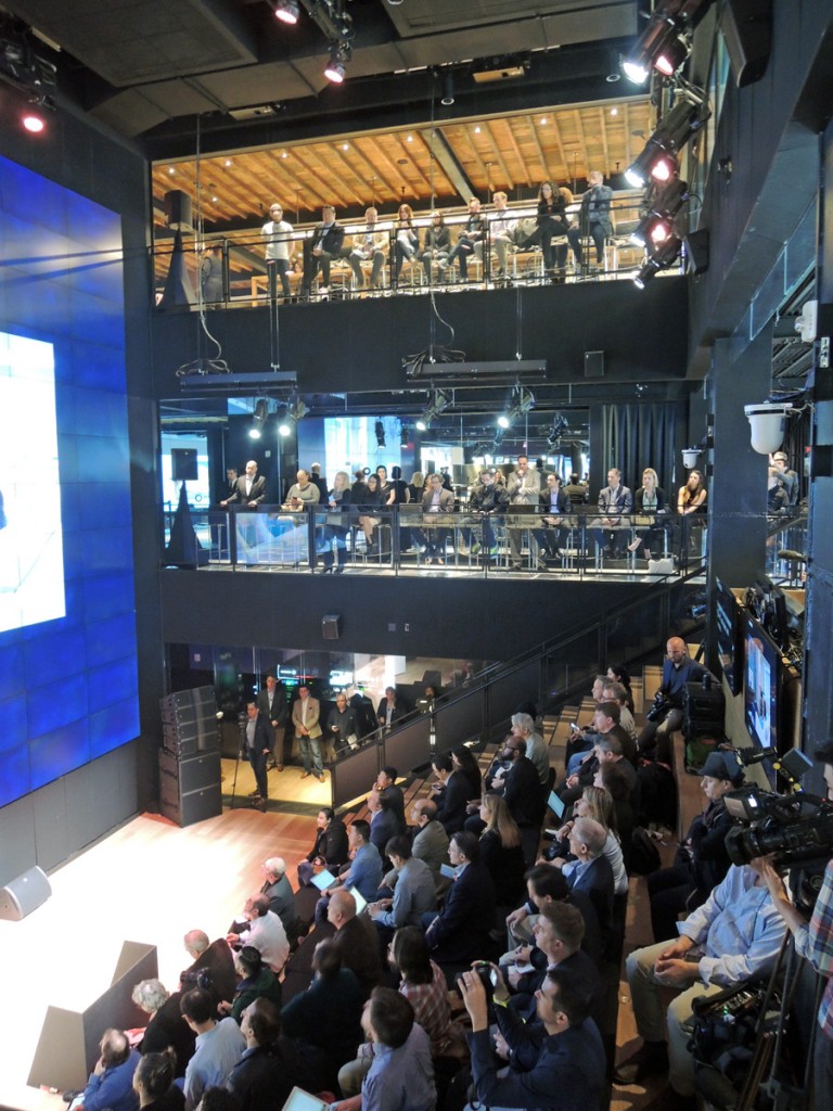 The three-story atrium at Samsung's new 837 Washington Street is enormous - and has a working cafe with live entertainment.