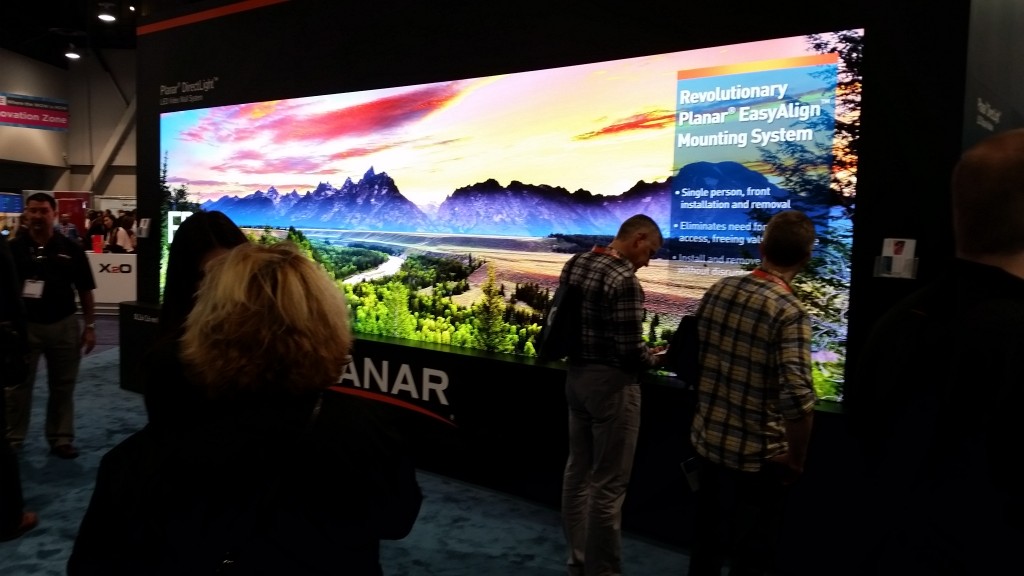 At DSE 2015, Planar used its seamless DirectLight LED modules, each containing 240x180 pixels at a 1.6mm pitch, to fabricate this large, attention-getting display. (Photo: Ken Werner)