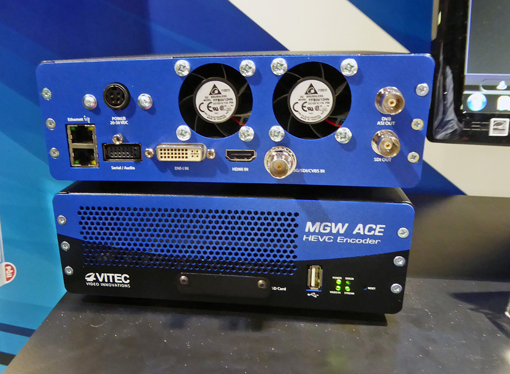 Vitec showed what they claimed to be the first portable hardware-based H.265 encoder for field production.