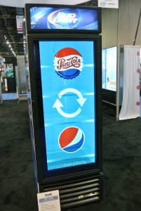 Transparent LCD from LG-MRI in a commercial refrigerator door. (Photo: Ken Werner)
