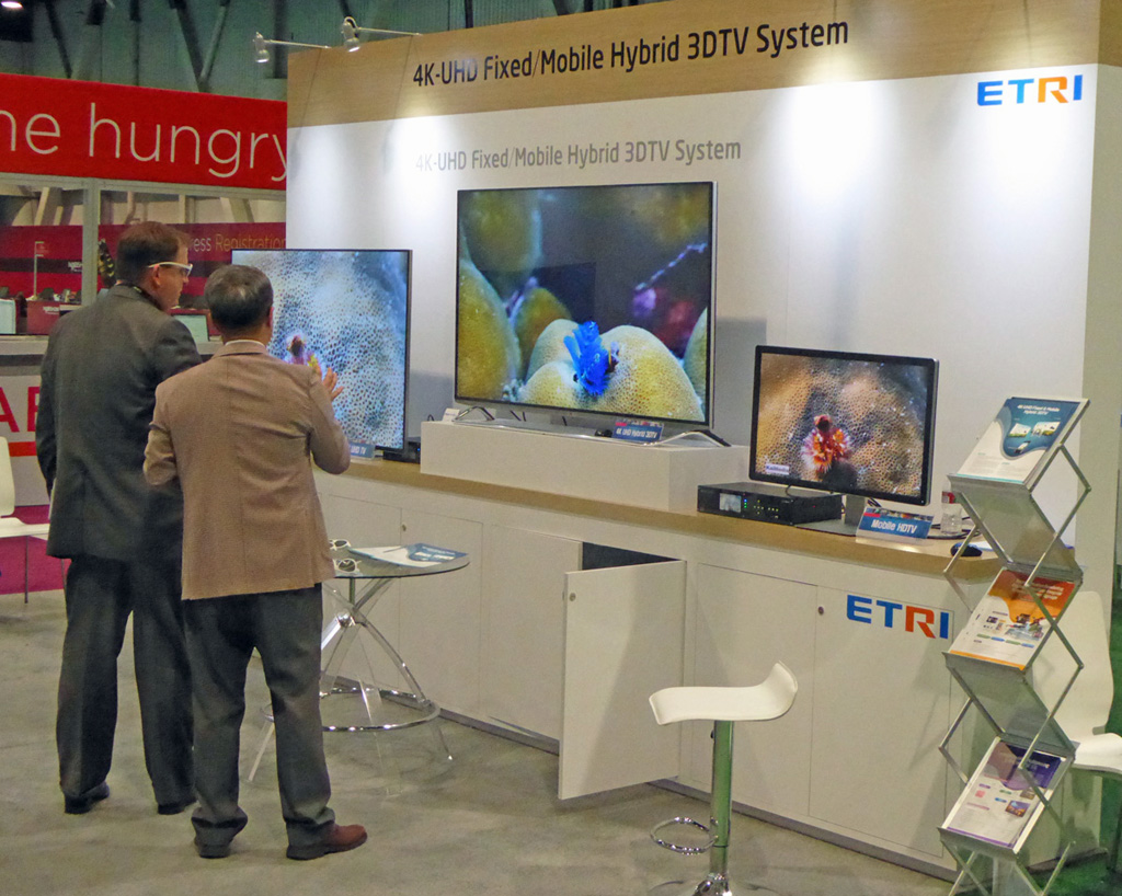 Korea's ETRI lab had this clever demo of mobile and fixed 3D Ultra HD.