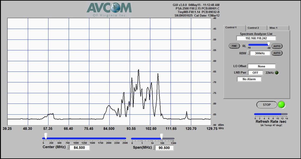Just how much difference does an amplifier make? Here's a view of channel 2 through 6, as received by the bowtie antenna, unamplified. WPVI's signal on channel 6 is at the center of the screen.